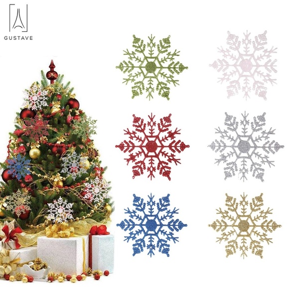12Pcs//Set Plastic Glitter Snowflake Ornaments Christmas Tree Hanging Decoration